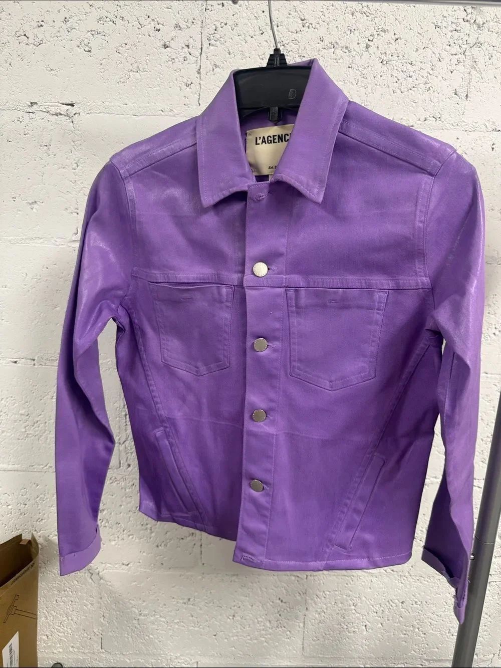 L'AGENCE Purple Coated Denim Jacket - BRAND NEW - Size Small - Janelle Jacket
